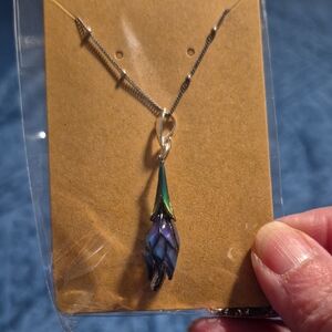 NWT Sterling and Enamel Floral Pendant on 18 inch Sterling Silver Necklace